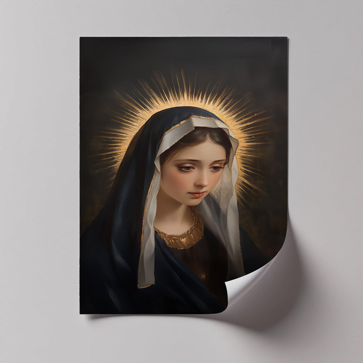 Honor purity and faith with this deeply expressive canvas painting of the Virgin.

