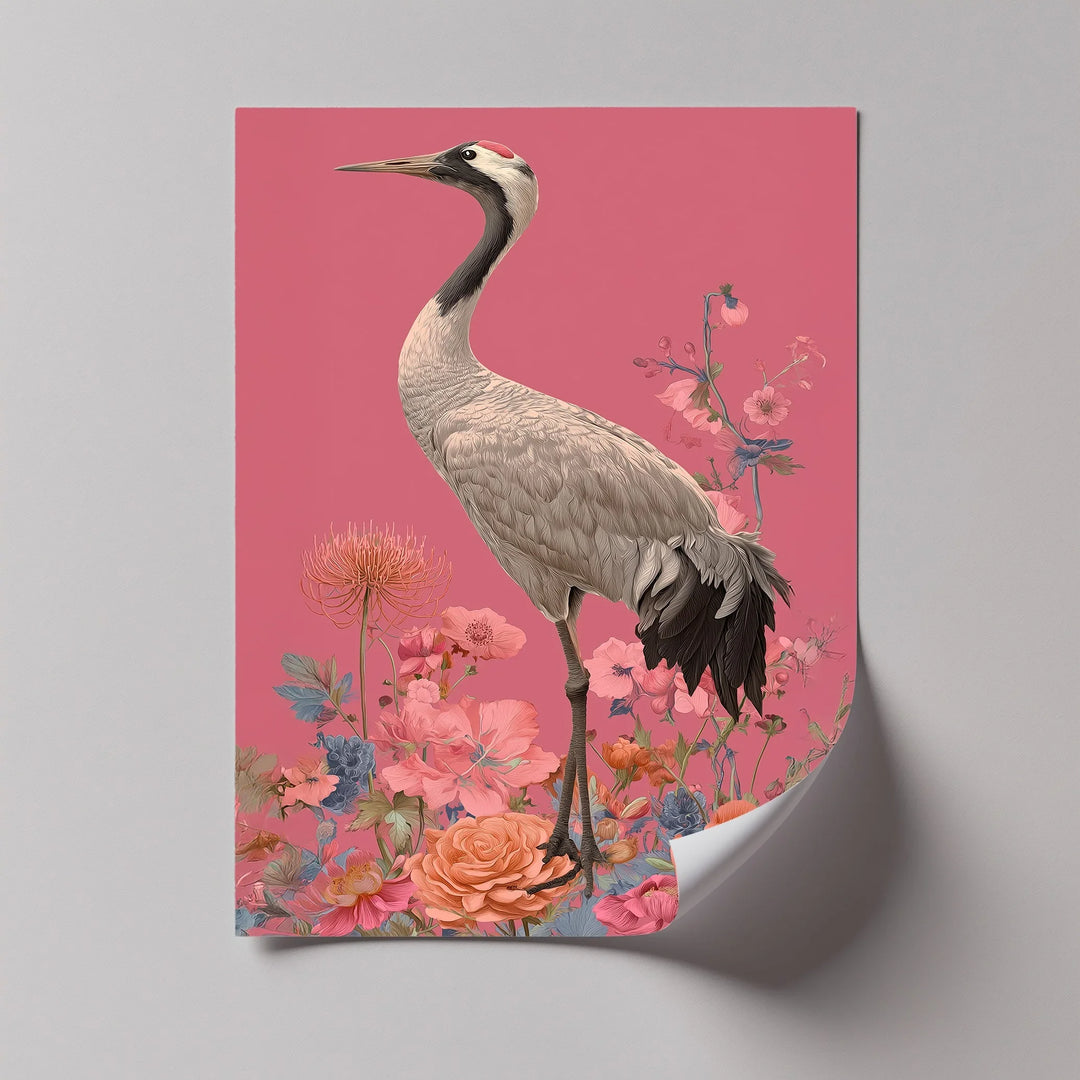 Elegant Crane Among Blossoms – Nature-Inspired Bird Canvas Print - MyPhotoStation