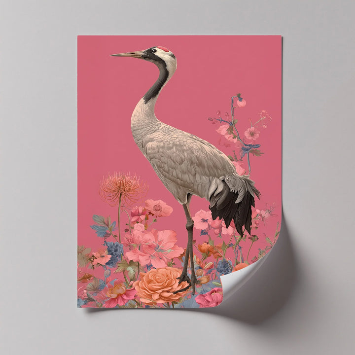 Elegant Crane Among Blossoms – Nature-Inspired Bird Canvas Print - MyPhotoStation