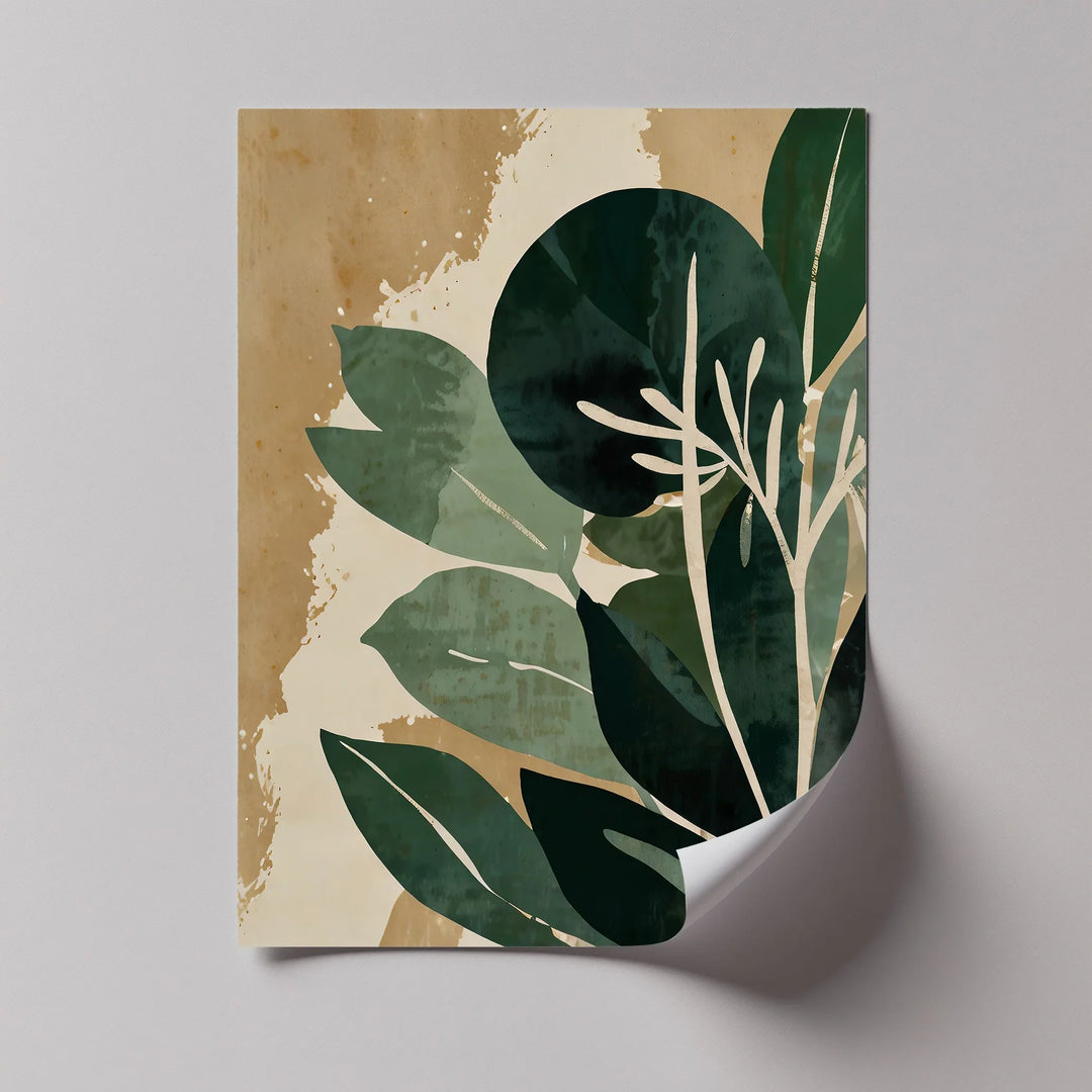 Earthy Botanical Harmony – Abstract Green Leaf Canvas Print - MyPhotoStation