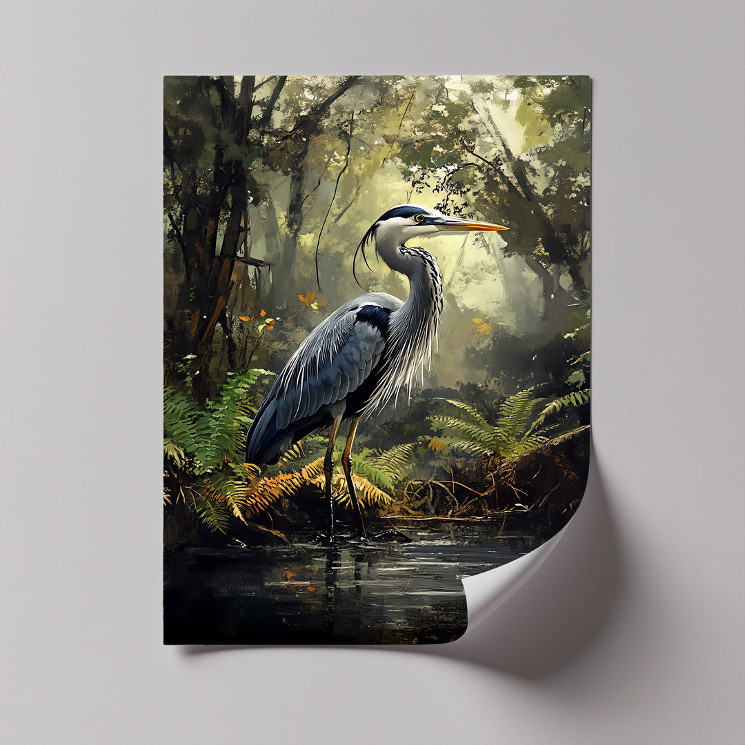 Misty Forest Heron – Wildlife Landscape Canvas Print