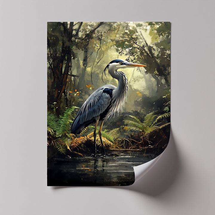 Misty Forest Heron – Wildlife Landscape Canvas Print