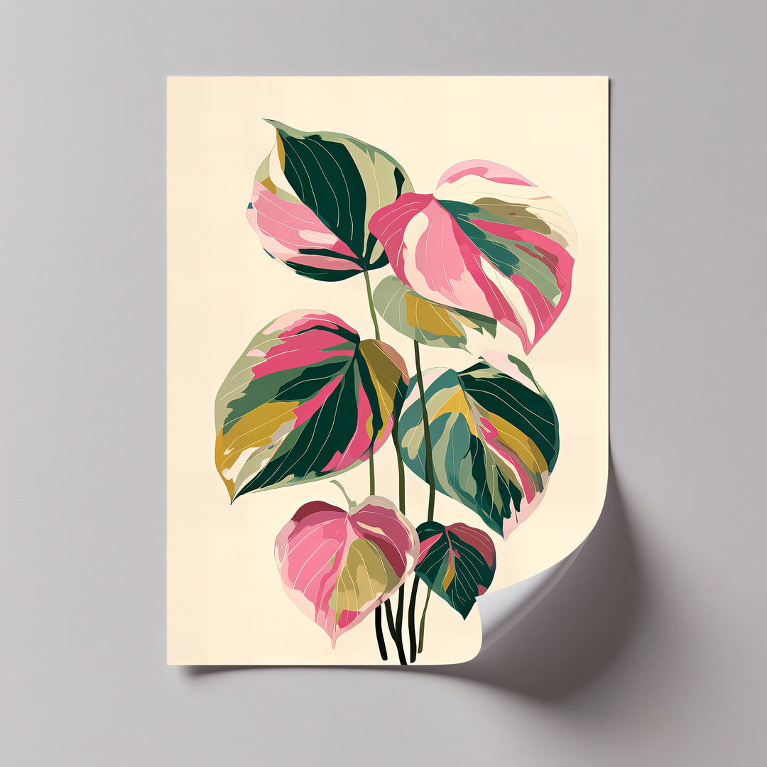 Pink and Green Leaves - Canvas Wall Art | Oversized Wall Art