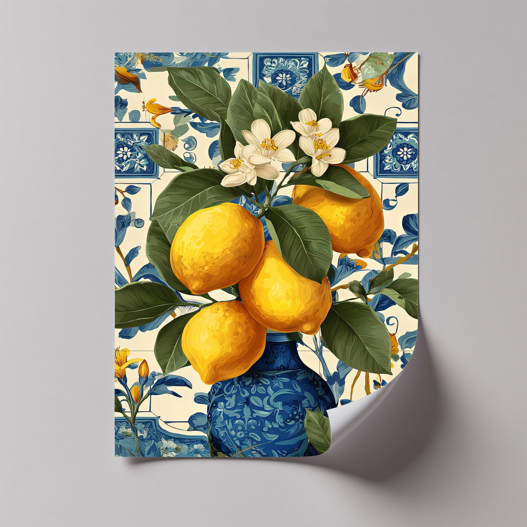 Lemons in Blue Vase - Canvas Wall Art | Wall Art for Living Room
