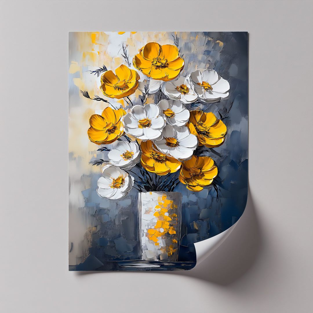 Sunlit Elegance – Yellow and White Poppies in Vase Canvas Print