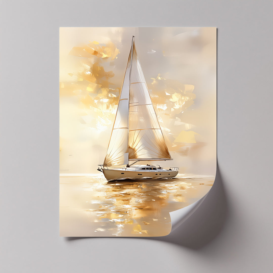 Golden Serenity – Sunset Sailing Boat Canvas Print