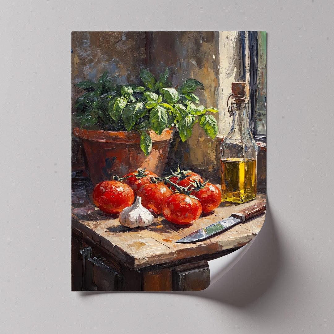 Tuscan Kitchen Still Life – Tomato & Basil Canvas Print - MyPhotoStation