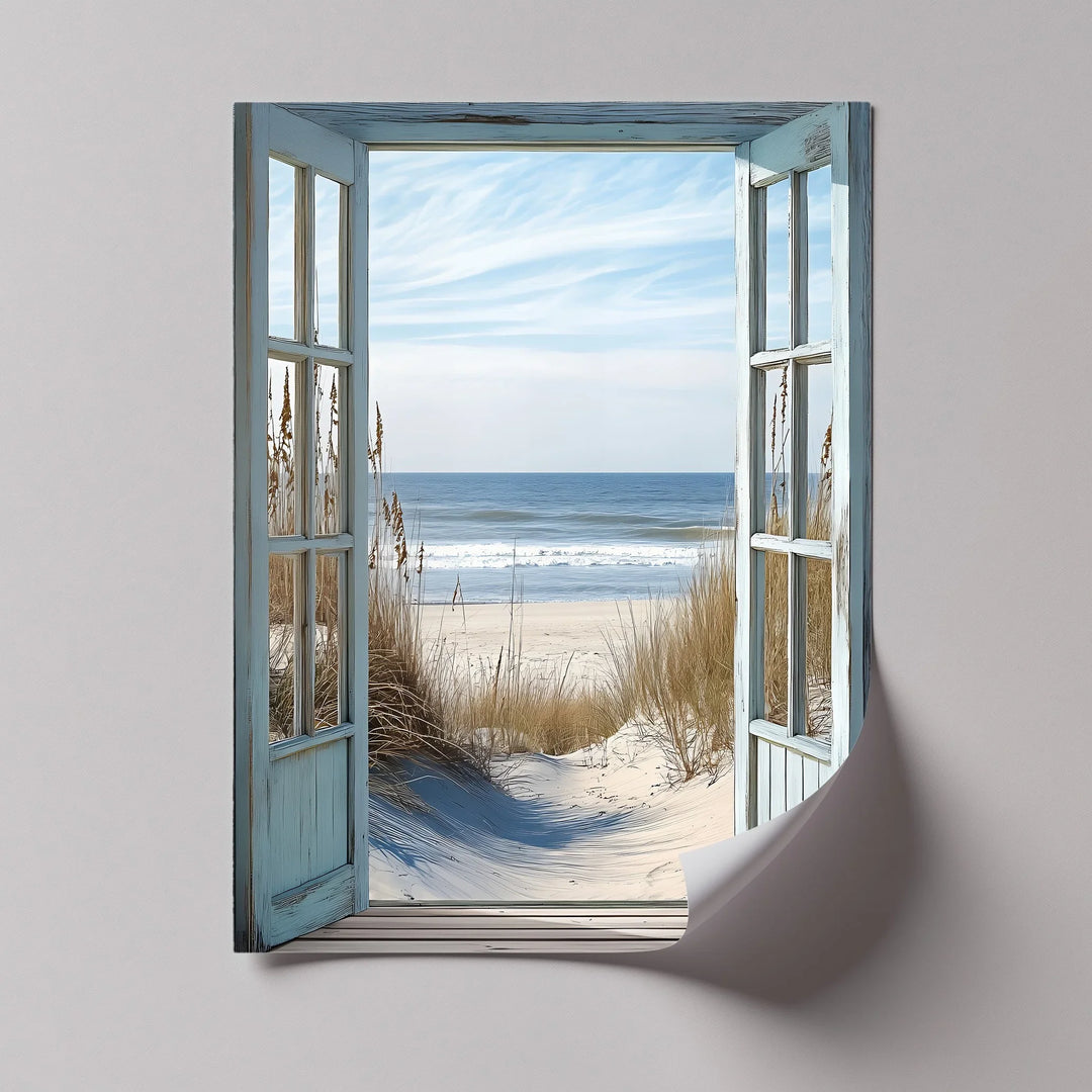 Ocean Breeze View – Open Window Beach Scene Kitchen Canvas Print - MyPhotoStation