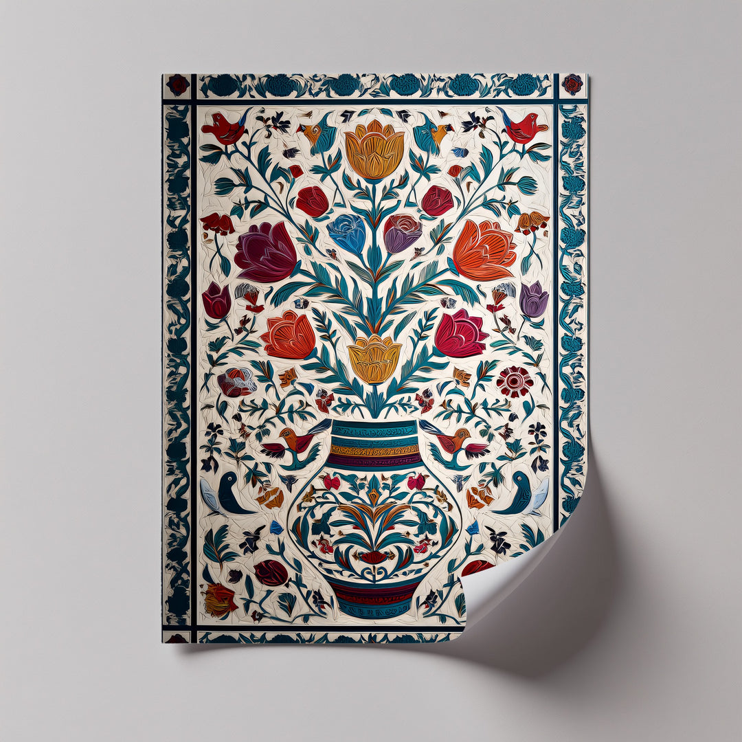 Floral Harmony & Songbirds – Persian Canvas Print