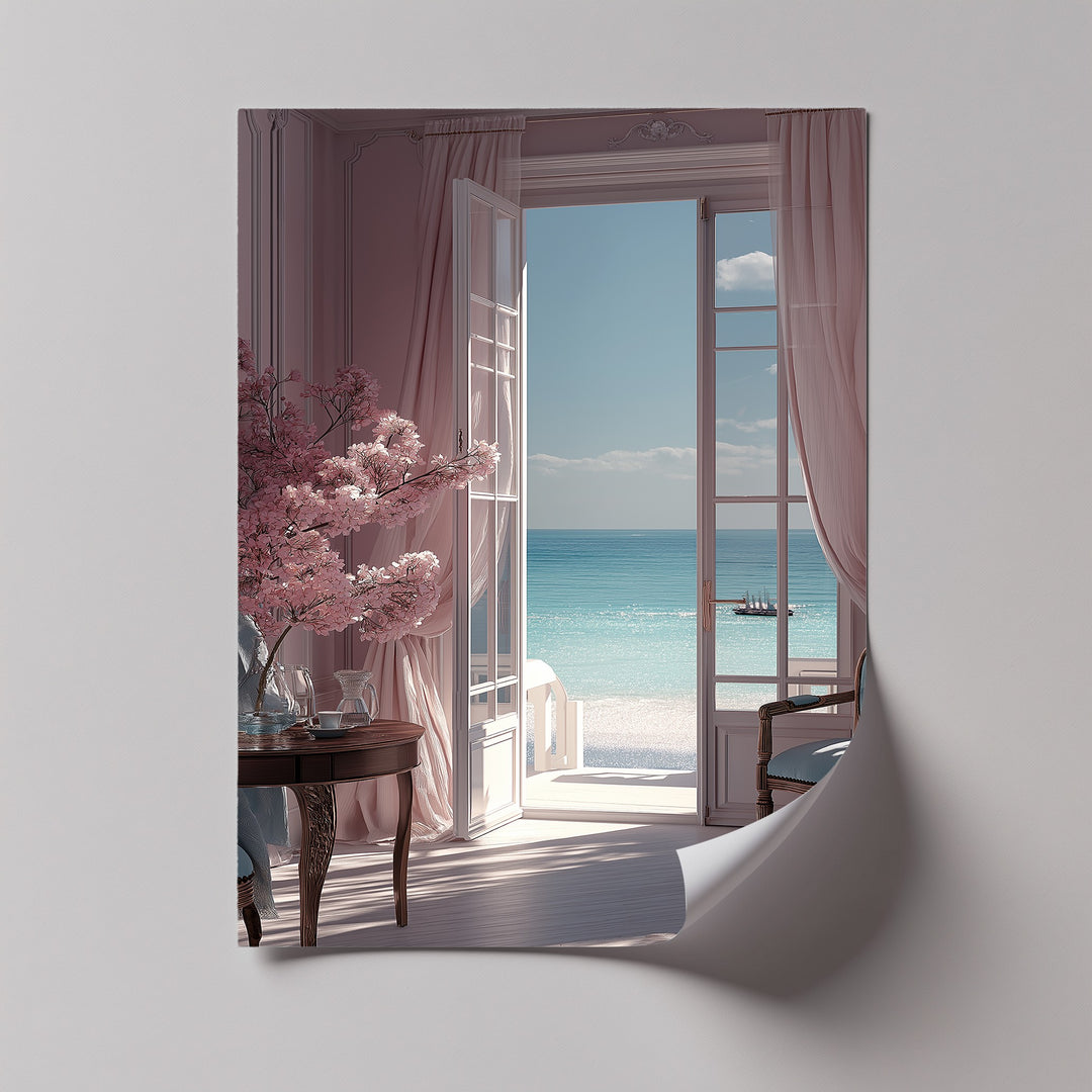 Seaside Serenity – Elegant Room with Ocean View Canvas Print
