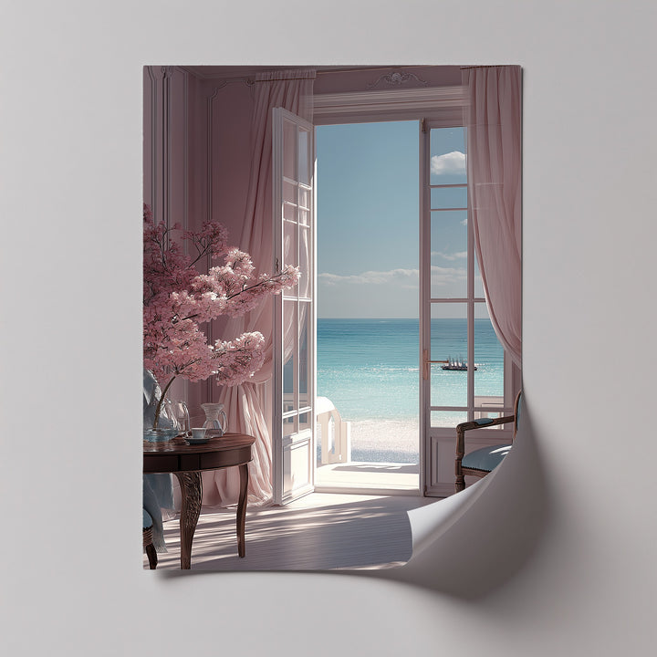 Seaside Serenity – Elegant Room with Ocean View Canvas Print
