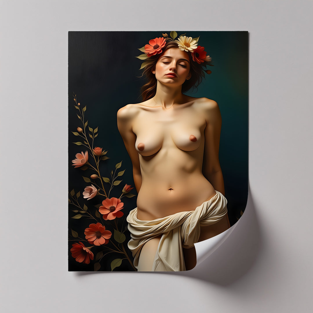 luxury erotic canvas print with floral crown design
