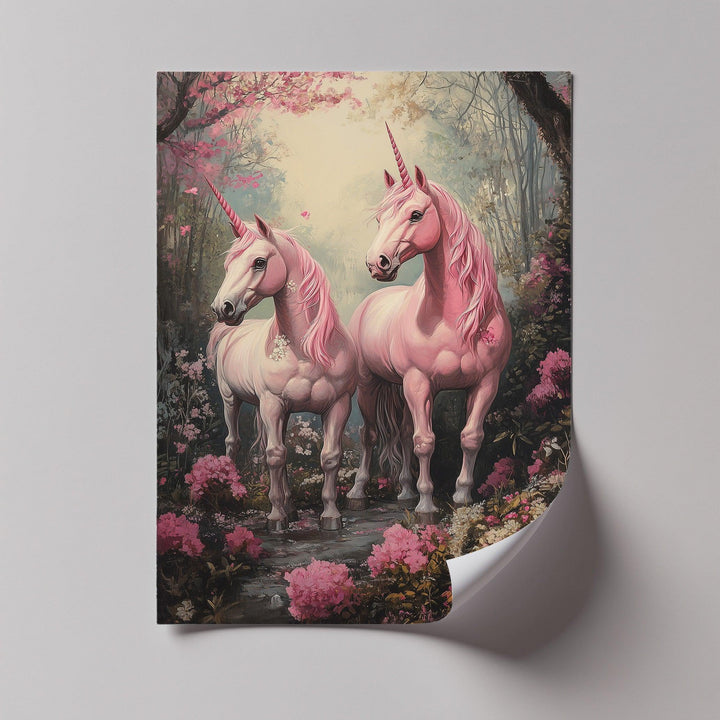 Pink Unicorns in Enchanted Forest - Animal Canvas Print - MyPhotoStation