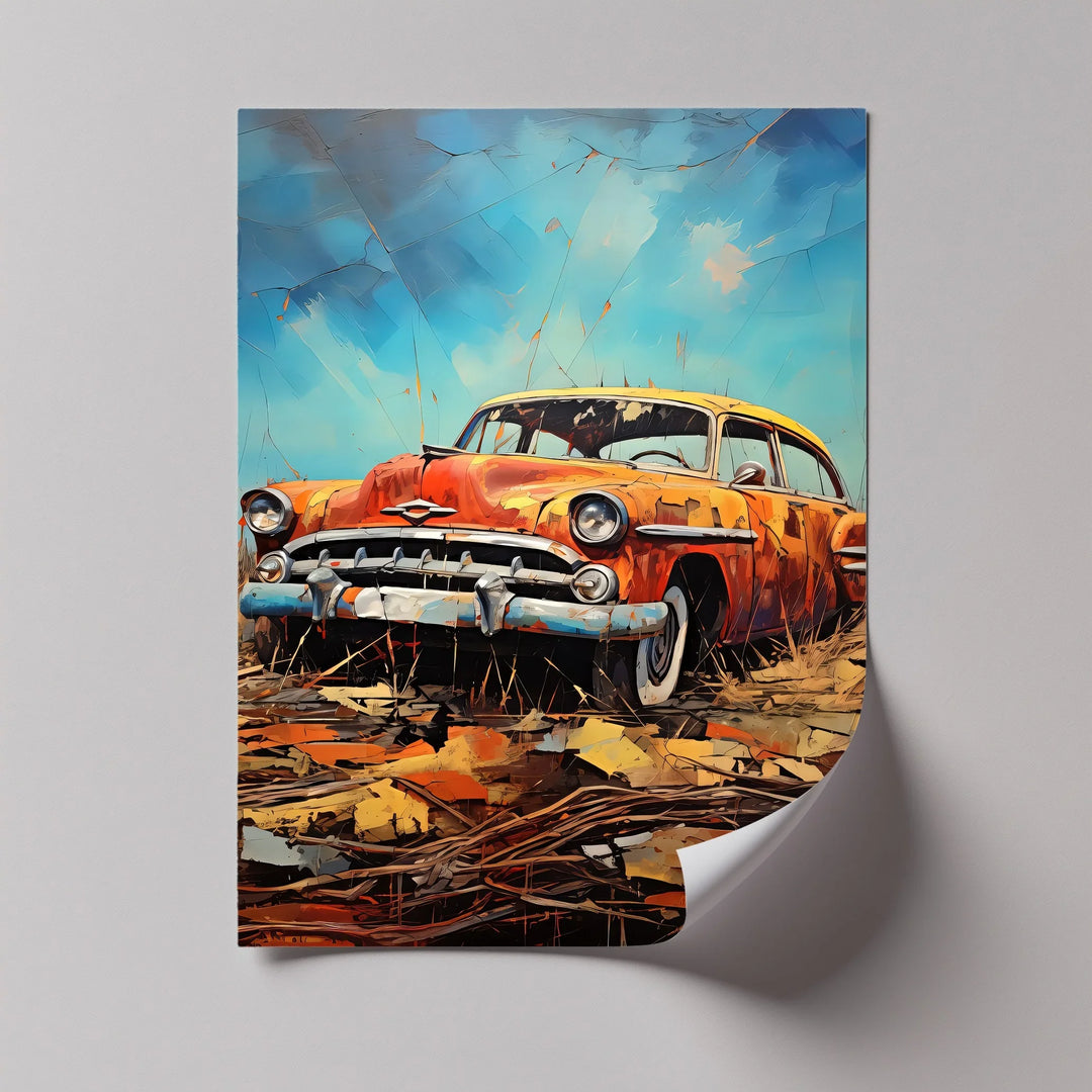 Rustic Relic – Faded Orange Classic Car in Autumn Field Canvas Print - MyPhotoStation