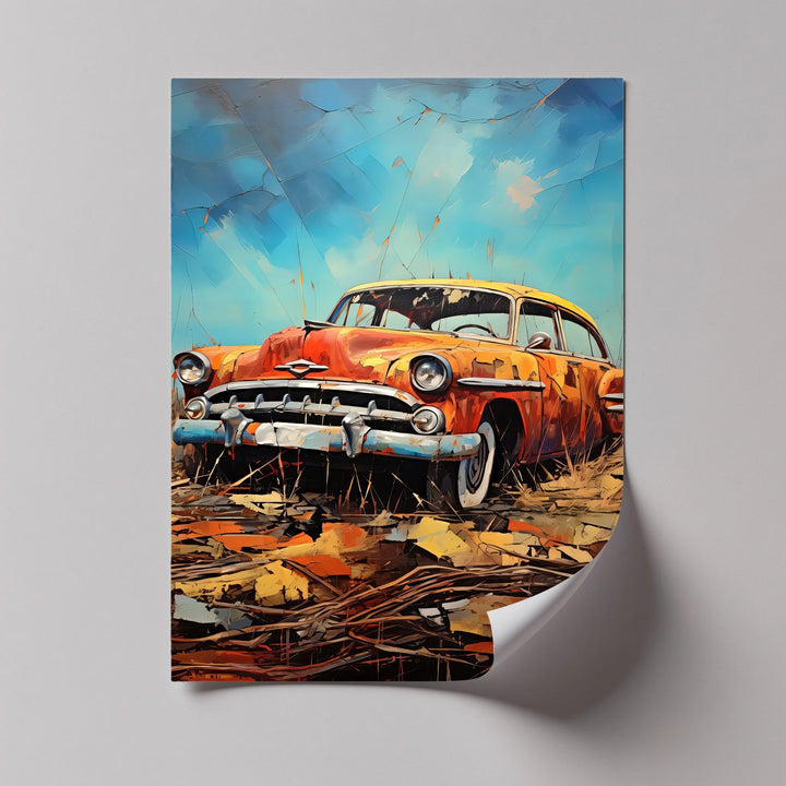 Rustic Relic – Faded Orange Classic Car in Autumn Field Canvas Print - MyPhotoStation