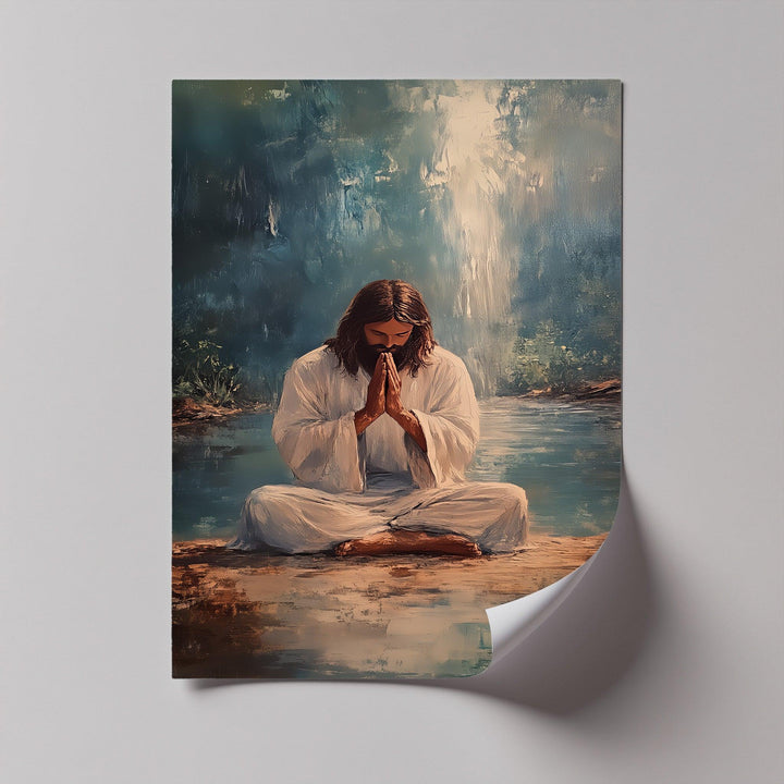 A moment of silent strength radiates from this soulful photo canvas, where Jesus connects with heaven.

