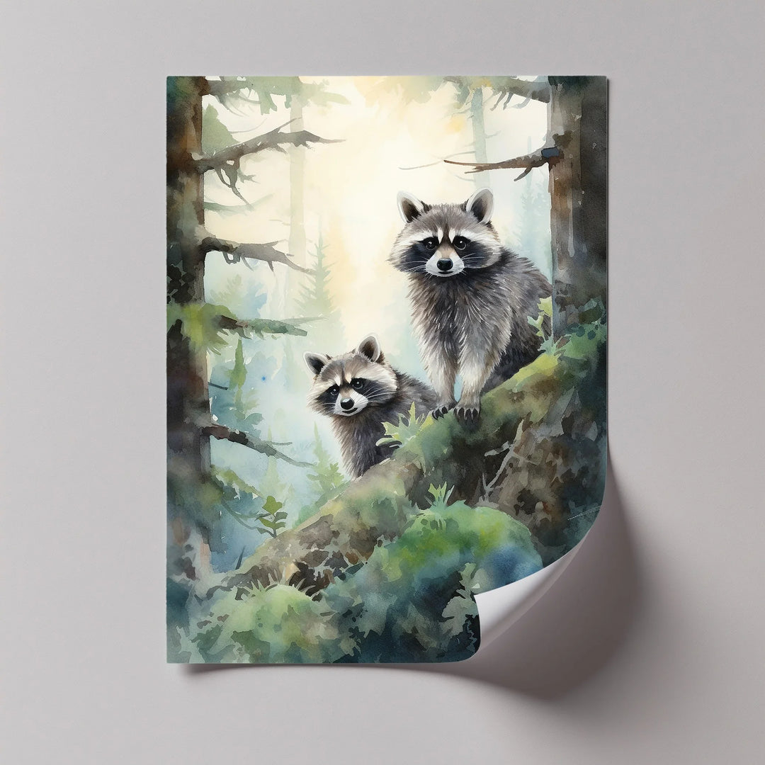 Curious Companions – Raccoons in Forest Animal Canvas Print - MyPhotoStation