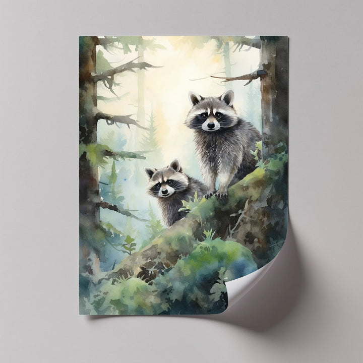 Curious Companions – Raccoons in Forest Animal Canvas Print - MyPhotoStation
