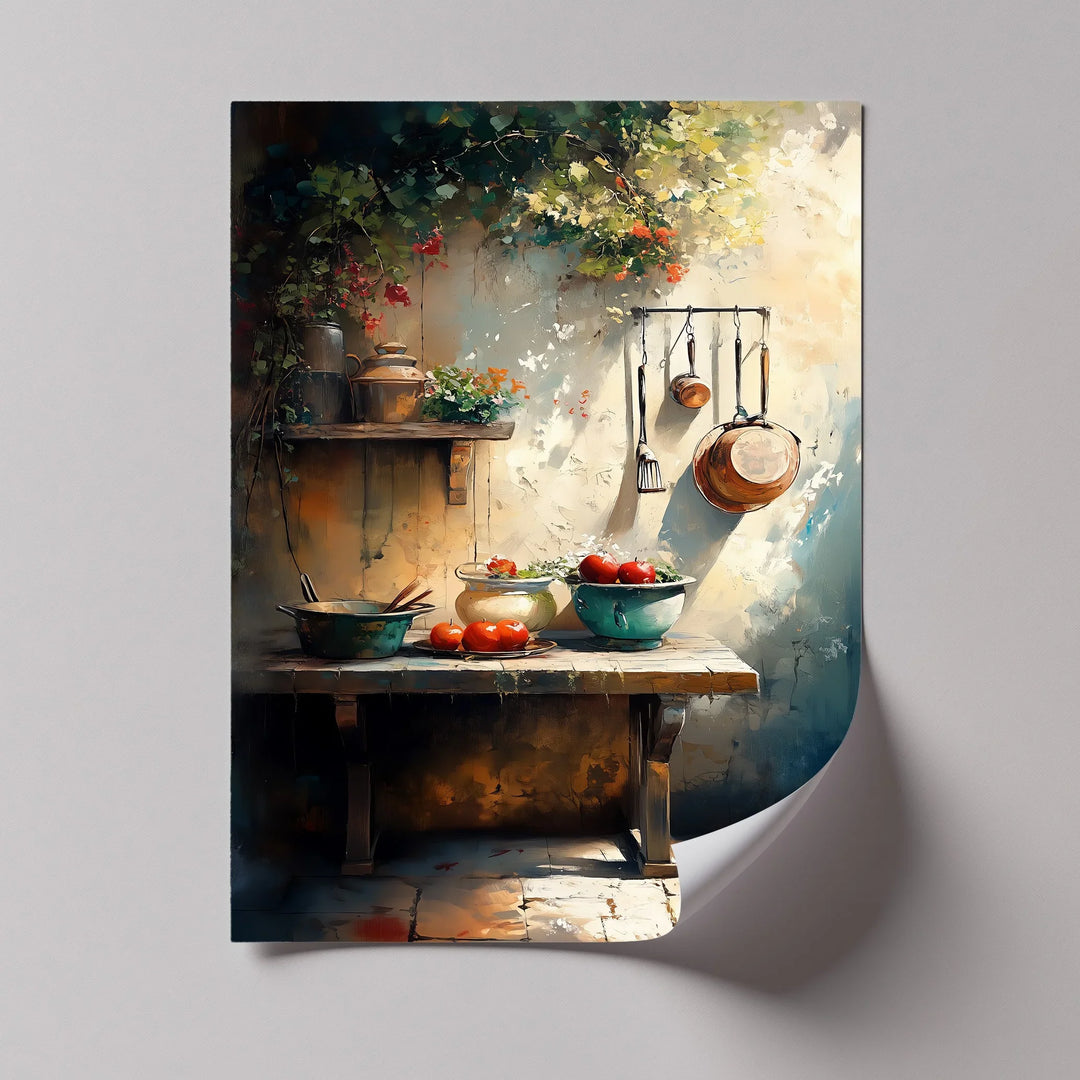 Tuscan Courtyard Kitchen – Rustic Mediterranean Canvas Print - MyPhotoStation