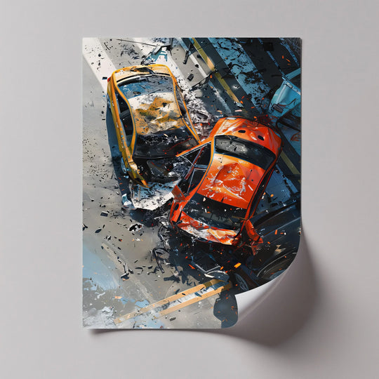 High-Speed Impact – Dynamic Car Crash Scene Canvas Print - MyPhotoStation