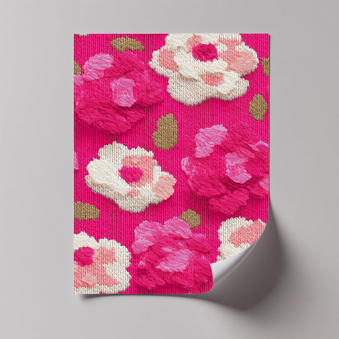 Bold Pink Floral Knit Pattern – Modern Yarn Texture Canvas Print - MyPhotoStation