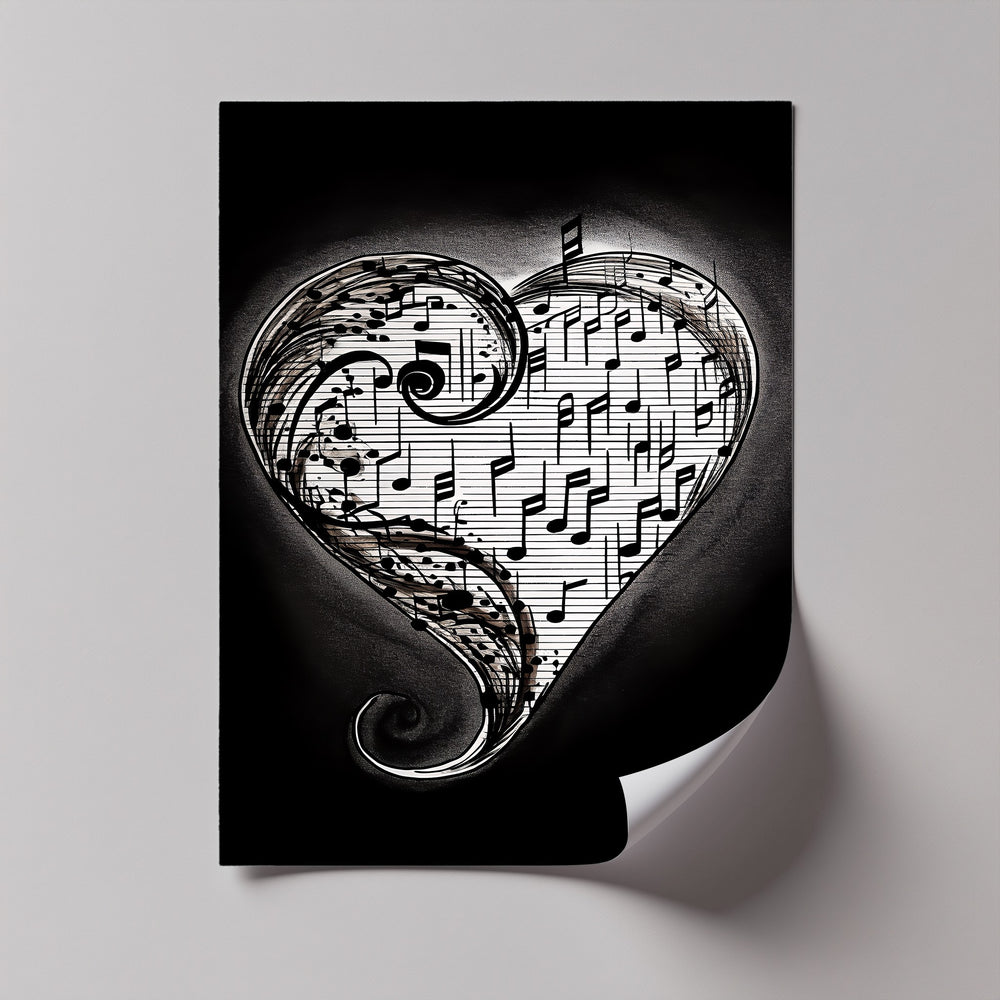 This romantic canvas print blends music and emotion in a captivating heart-shaped composition.

