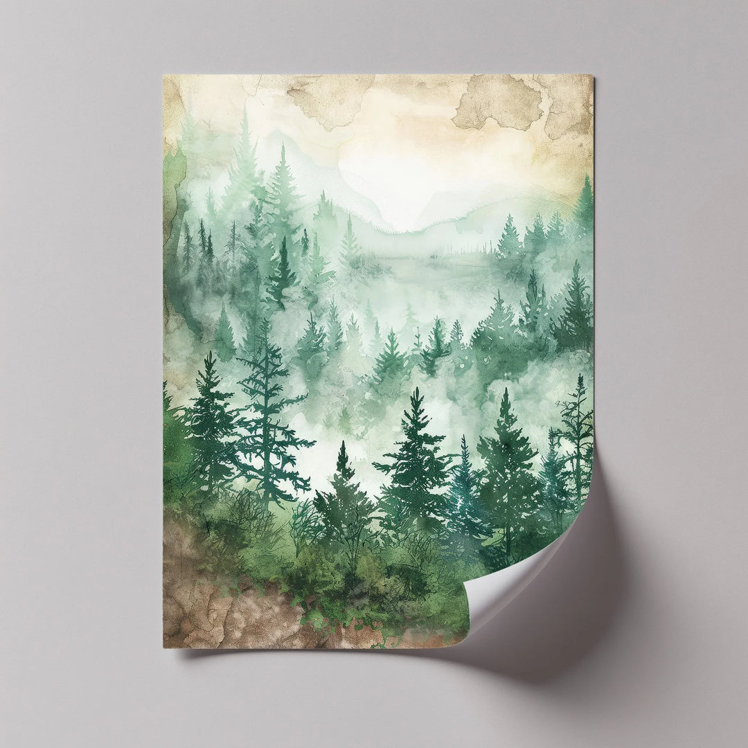 Misty Pines – Watercolor Forest Landscape Canvas Print