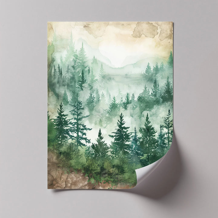 Misty Pines – Watercolor Forest Landscape Canvas Print