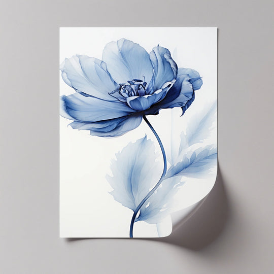 Triangular petals compose the flower of this minimalist blue bloom canvas print, a harmonious intersection of geometric shapes within a framed canvas.