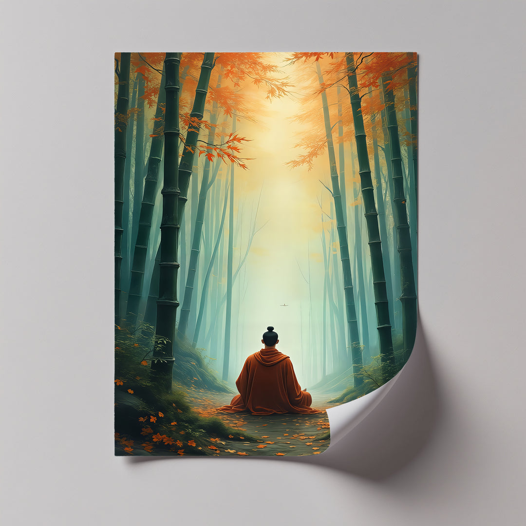 Zen Serenity – Monk in Bamboo Forest Canvas Wall Art | Framed Artwork