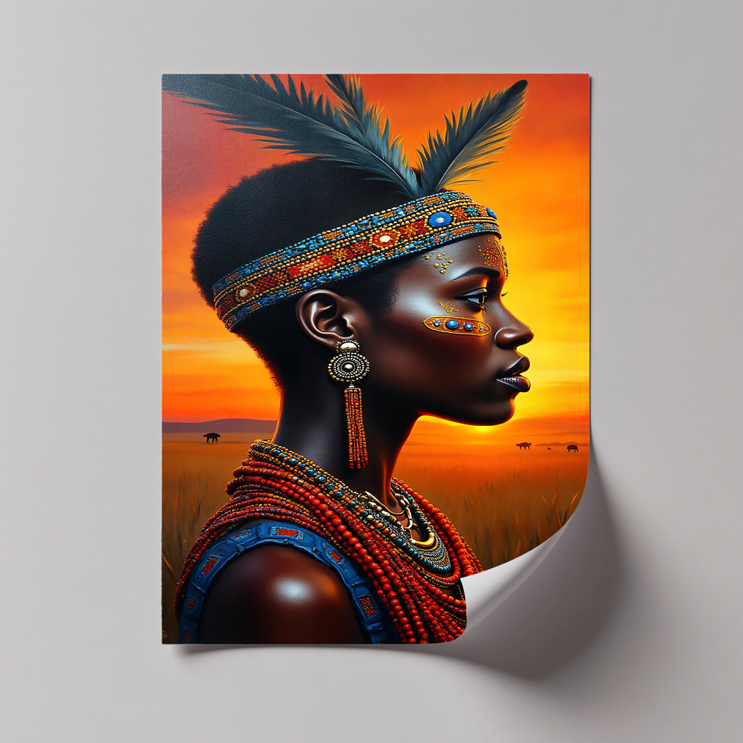 Radiant Sunset Queen – African Woman Canvas Print | Canvas Wall Decor