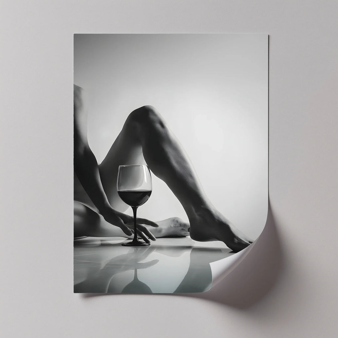 Sensual Balance – Black and White Nude with Wine Glass Canvas Print - MyPhotoStation
