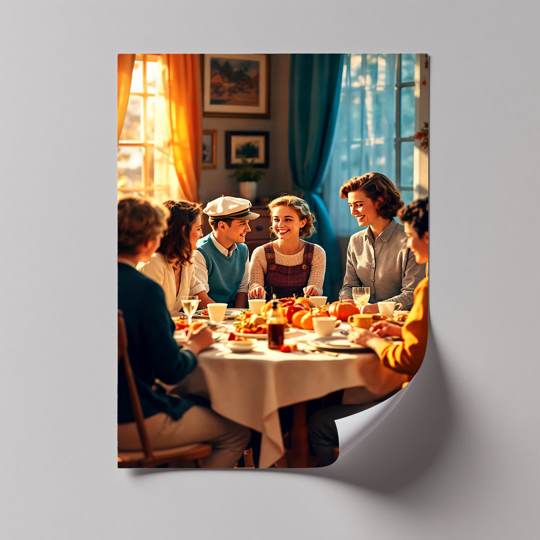 Autumn Gathering – Friends Around the Table Canvas Wall Art | Framed Art