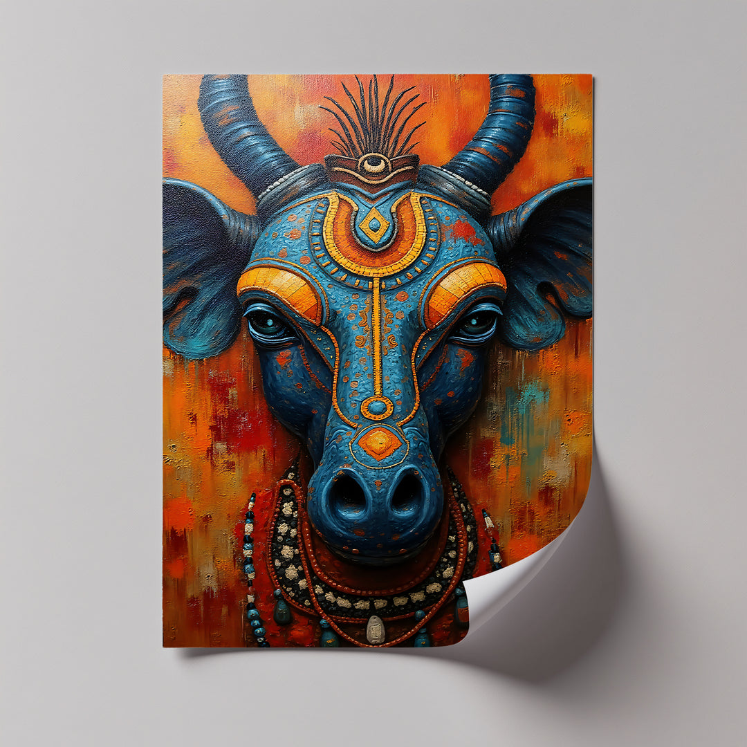 Mystical Blue Bull – Sacred Indian Canvas Wall Art | Artwork Canvas