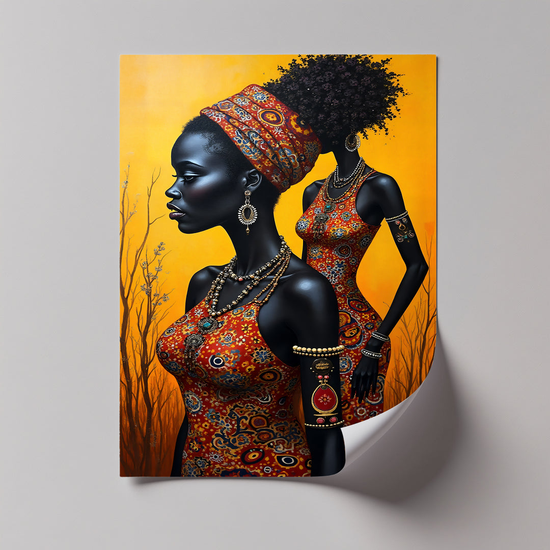 African Elegance – Tribal Women in Ankara Dress Canvas Wall Art | Framed Art