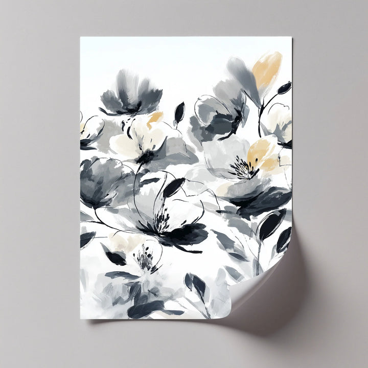 Monochrome Elegance – Black and Ivory Abstract Floral Canvas Print - MyPhotoStation