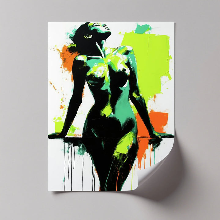 Electric Confidence – Neon Green and Black Abstract Nude Canvas Print - MyPhotoStation