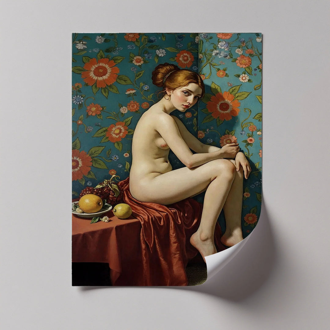 Floral Reverie – Seated Nude with Vintage Erotic Canvas Print - MyPhotoStation