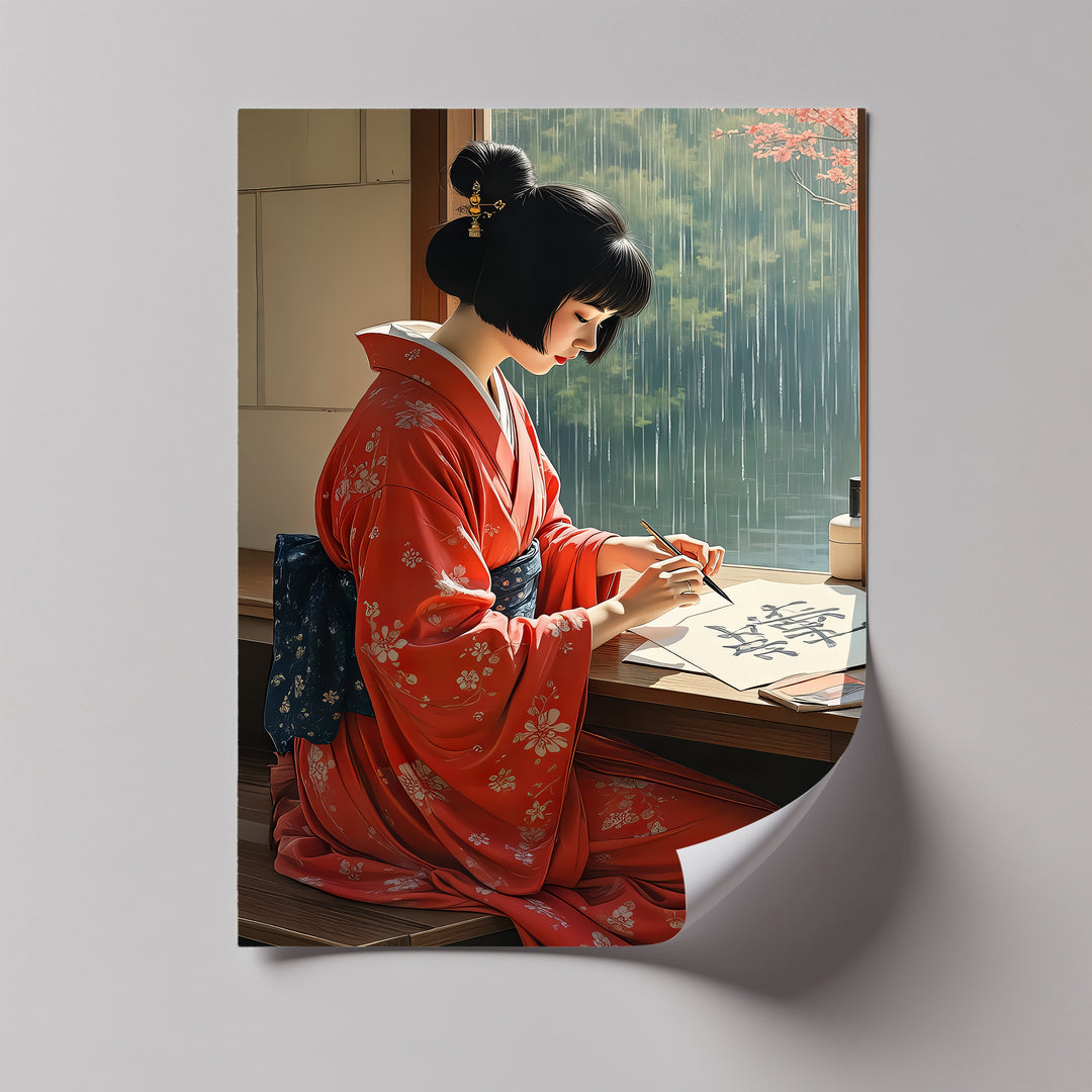 Graceful Serenity – Japanese Woman in Kimono Canvas Wall Art | Framed Art