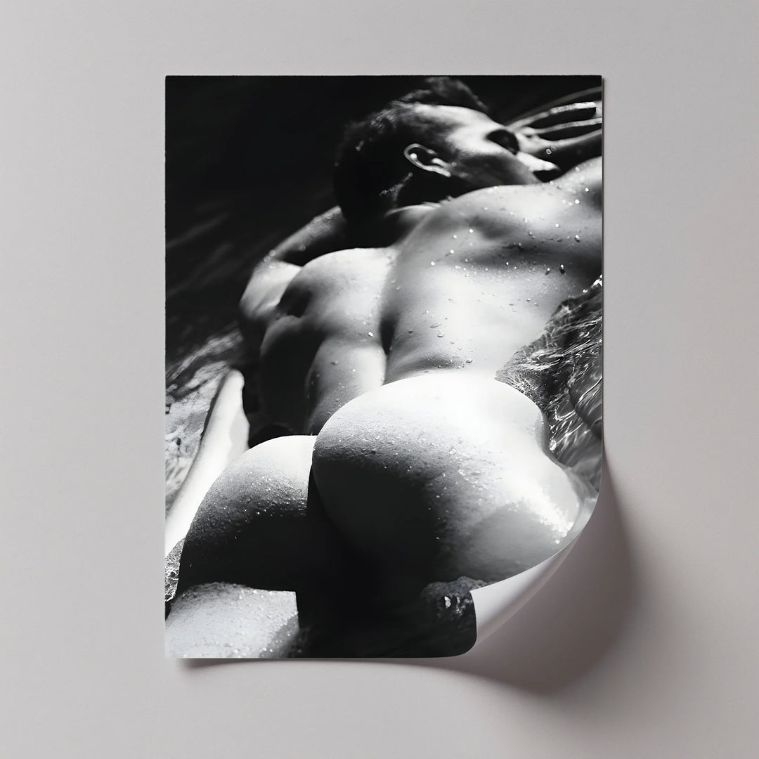 Aqua Poise – Male Form in Monochrome Motion Nude Canvas Print - MyPhotoStation