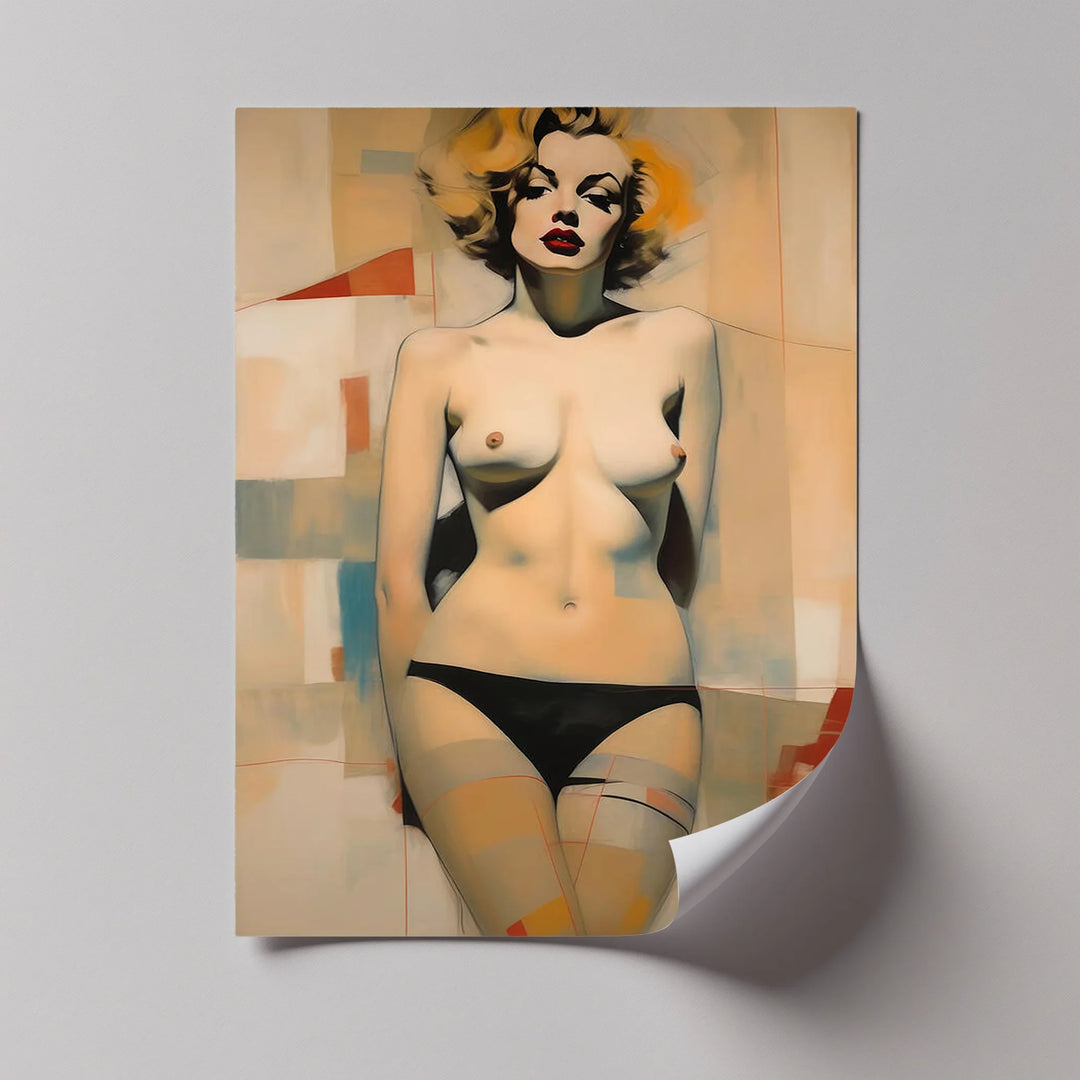 Iconic Allure – Retro Nude Glamour with Bold Lip Erotic Canvas Print - MyPhotoStation