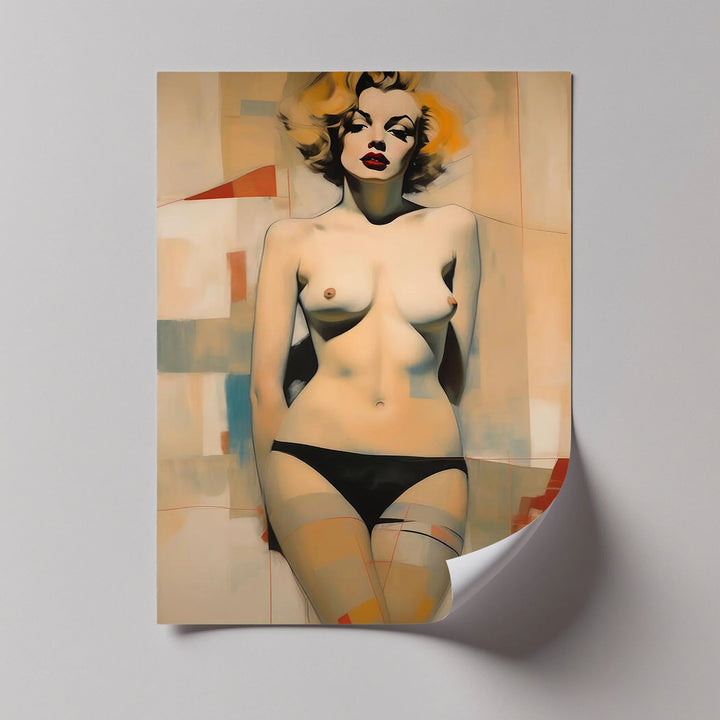 Iconic Allure – Retro Nude Glamour with Bold Lip Erotic Canvas Print - MyPhotoStation