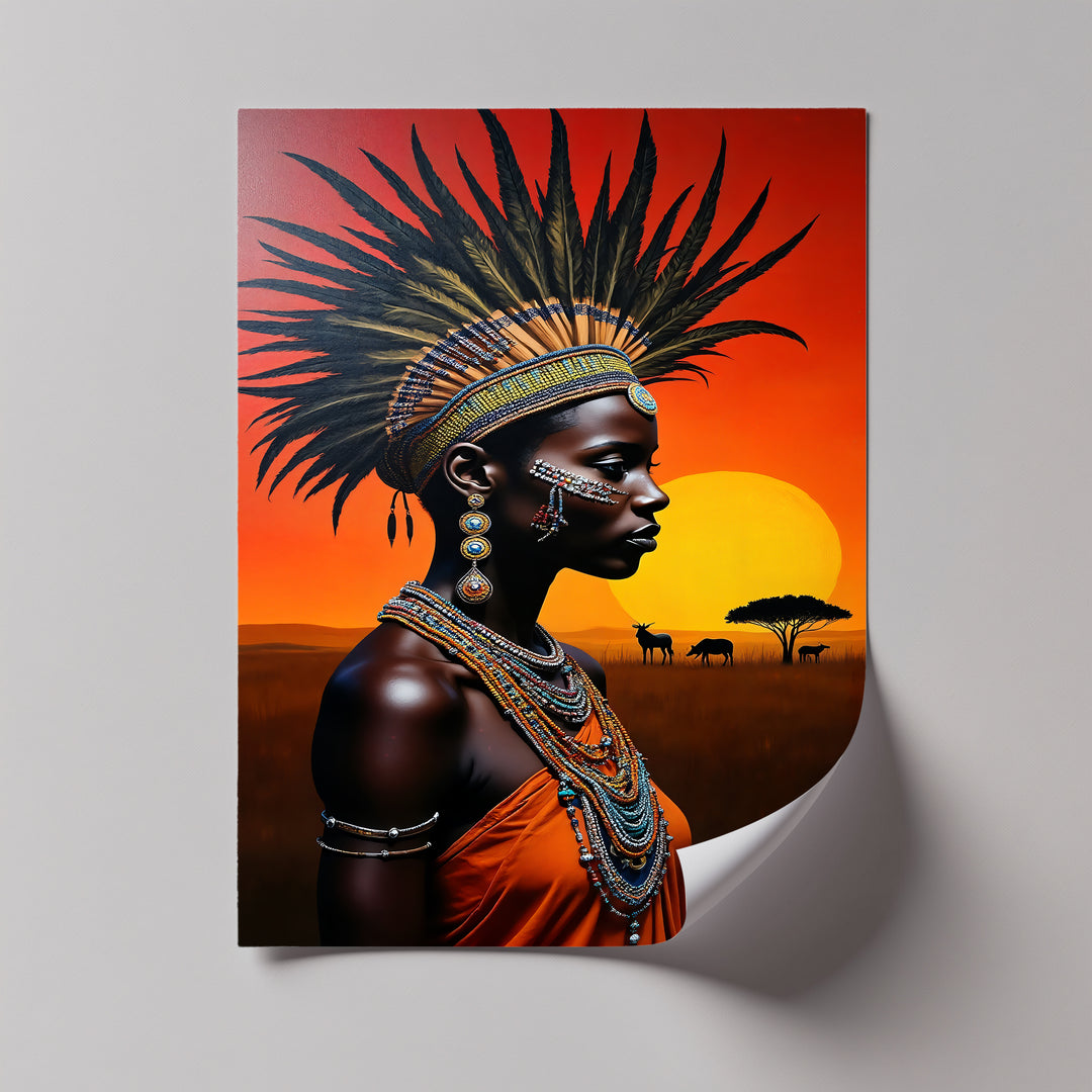 Sunset Majesty – African Tribal Woman Canvas Wall Art | Artwork Canvas