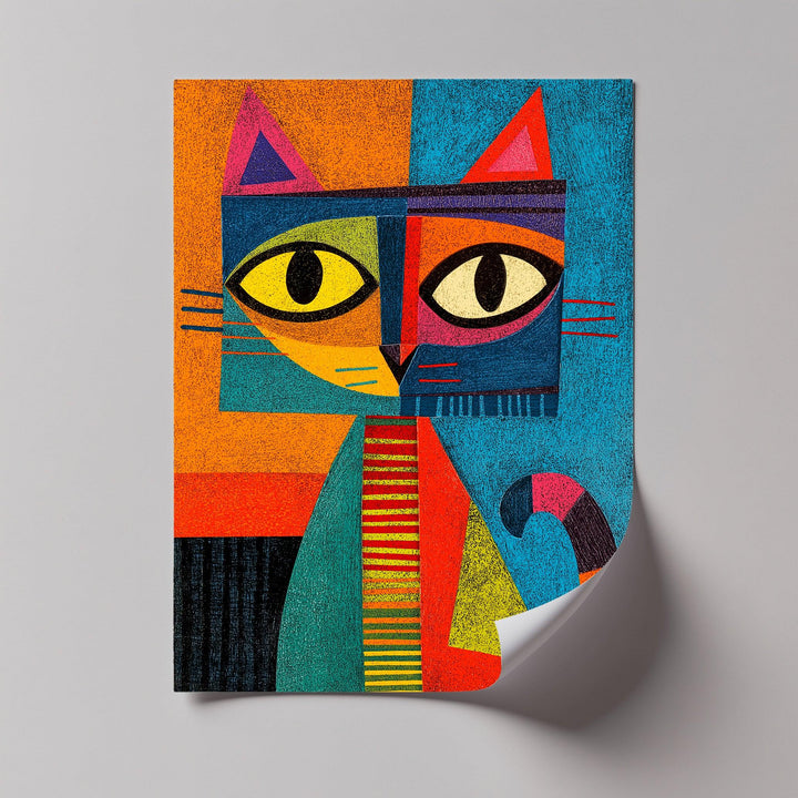 Whimsical Abstract Cat – Colorful Cubist Style Canvas Prints - MyPhotoStation