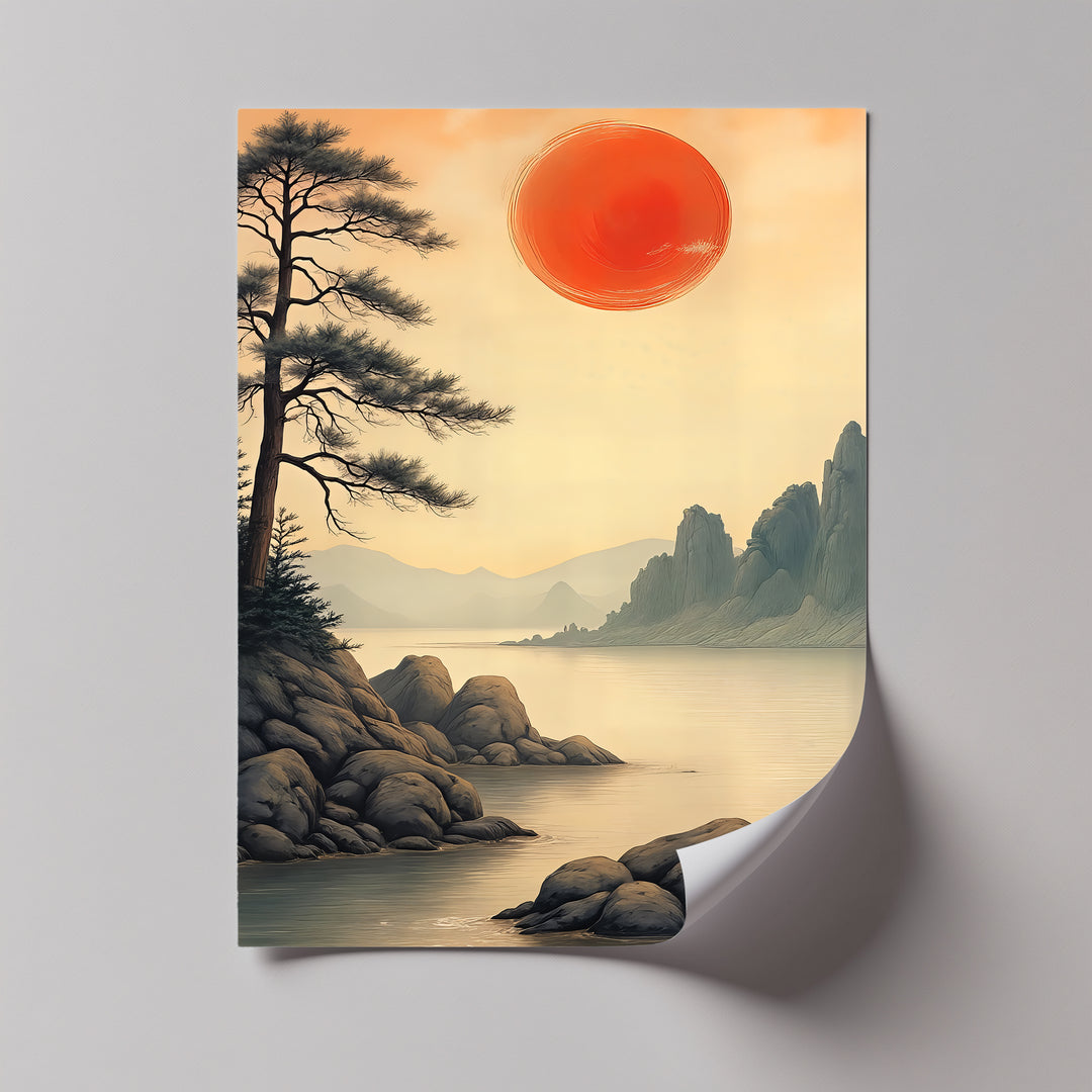 Rising Sun Over Tranquil Waters – Japanese Landscape Canvas Print | Framed Art