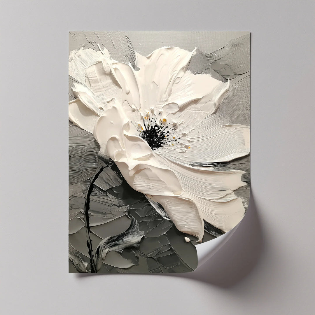 White Bloom in Monochrome – Textured Floral Canvas Print - MyPhotoStation