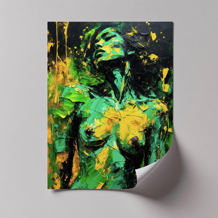 Verdant Awakening – Green and Yellow Abstract Nude Canvas Print - MyPhotoStation