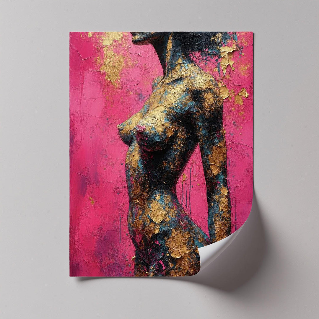Golden Cracks – Textured Abstract Female Figure Canvas Print - MyPhotoStation