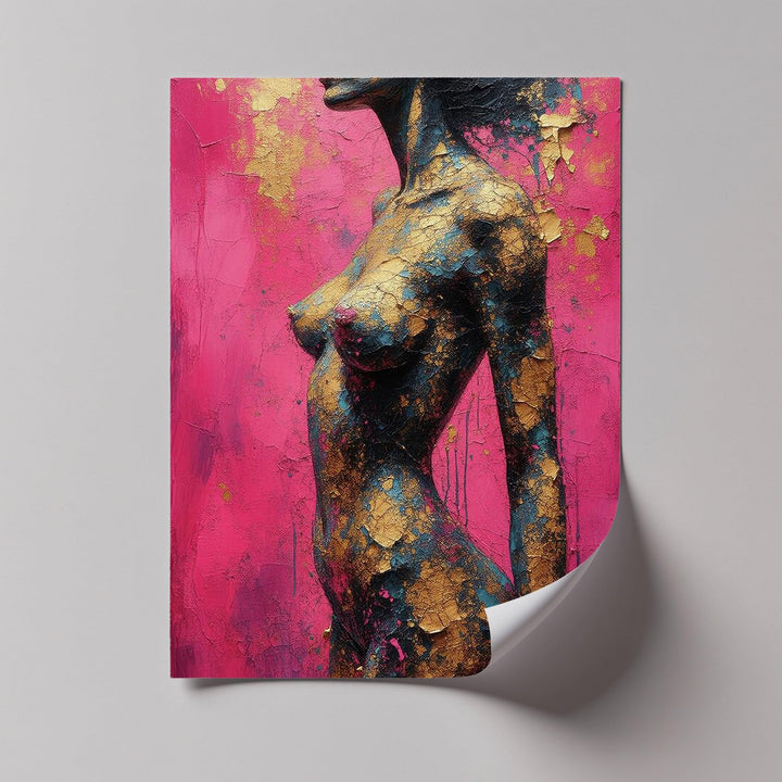 Golden Cracks – Textured Abstract Female Figure Canvas Print - MyPhotoStation
