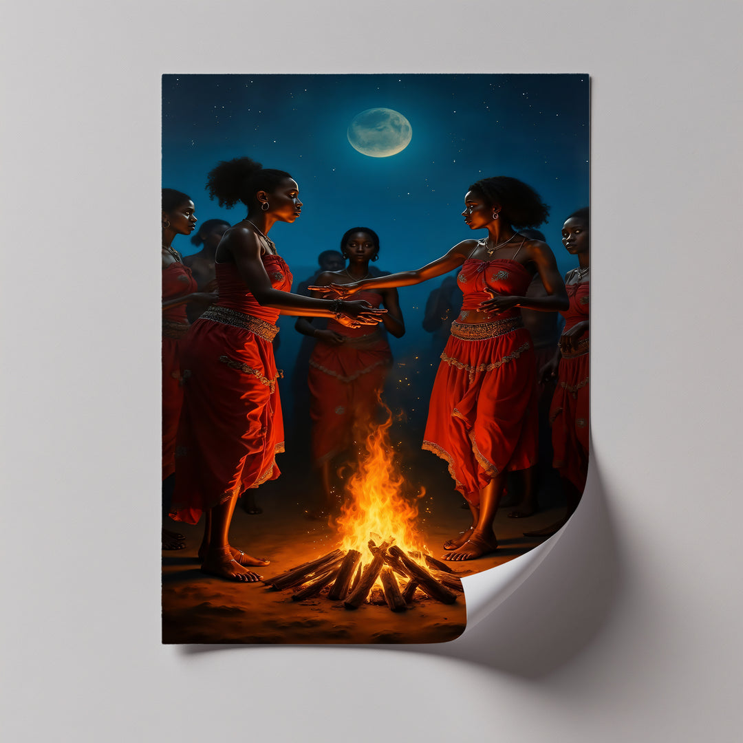 Sacred Fire Dance – African Tribal Women Canvas Wall Art | Framed Art